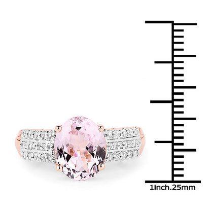 Rose gold plated Kunzite oval ring with white zircon accents, 3.27ct, .925 silver band, Bids.com on Tampa Home & Garden Store