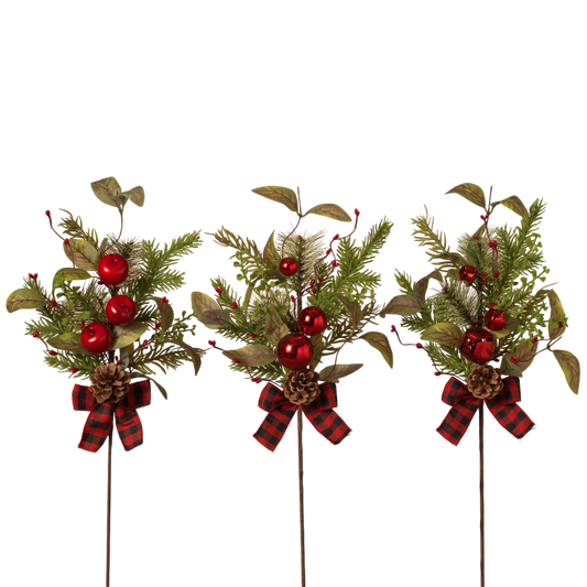 Pine & Berry Pick with Plaid Bow - - Tampa Home & Garden Store