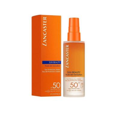 Lancaster Sun Beauty SPF50 Vegan Sunscreen Water-Resistant two-piece set: orange box and bottle on Tampa Home & Garden Store
