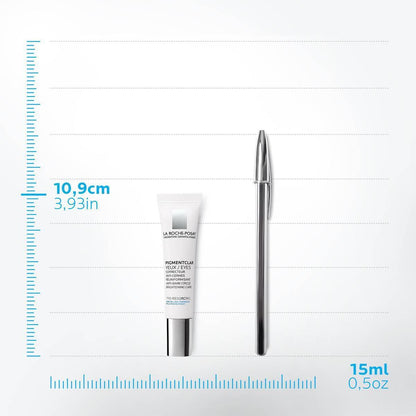 La Roche-Posay Pigmentclar Eye Area Cream 15 ml white tube with silver cap beside a silver pen on Tampa Home & Garden Store