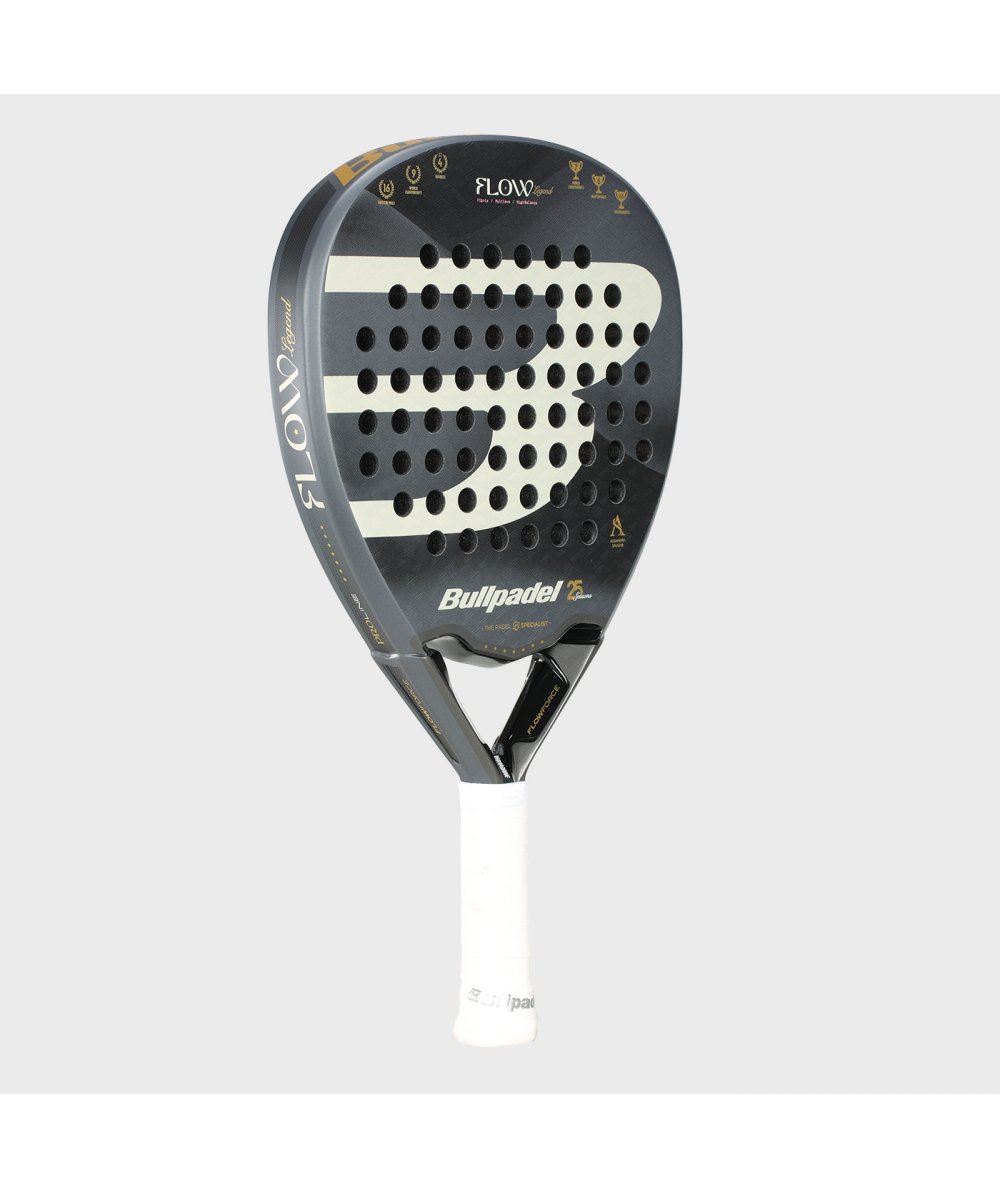 Padel racket Bullpadel Flow Legend 26 with dark grey body and white grip on Tampa Home & Garden Store
