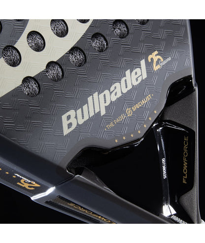 Padel racket Bullpadel Flow Legend 26 in gray/black with gold accents and branding on Tampa Home & Garden Store
