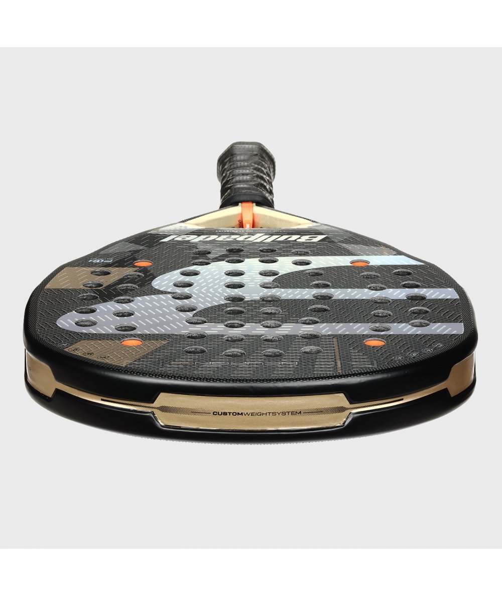 Padel racket Bullpadel Neuron 02 26, black with gold trim, bullpadel logo, custom weight system on Tampa Home & Garden Store
