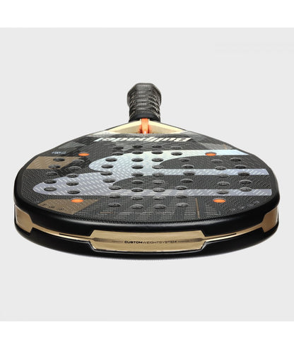 Padel racket Bullpadel Neuron 02 26, black with gold trim, bullpadel logo, custom weight system on Tampa Home & Garden Store