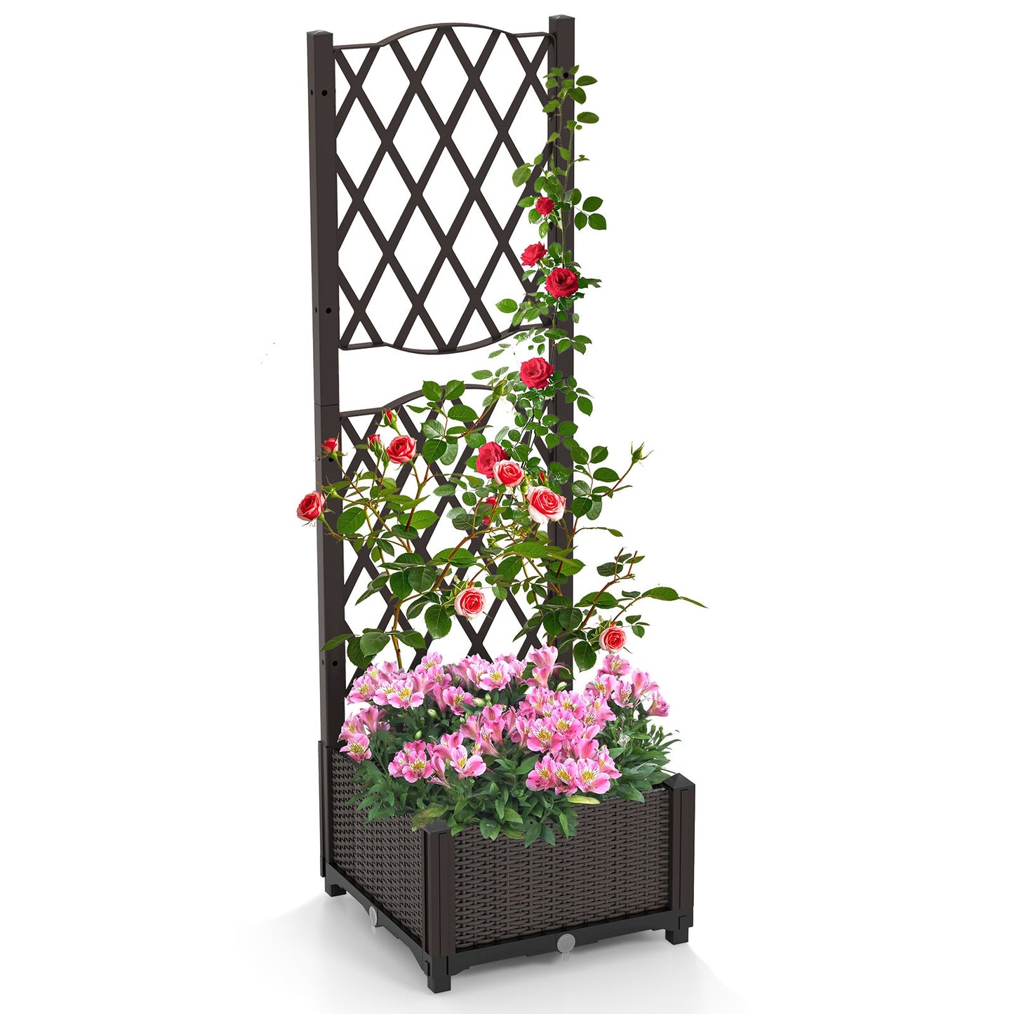 Jardinera elevada con enrejado para plantas trepadoras - Marrón