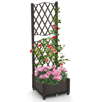 Jardinera elevada con enrejado para plantas trepadoras - Marrón