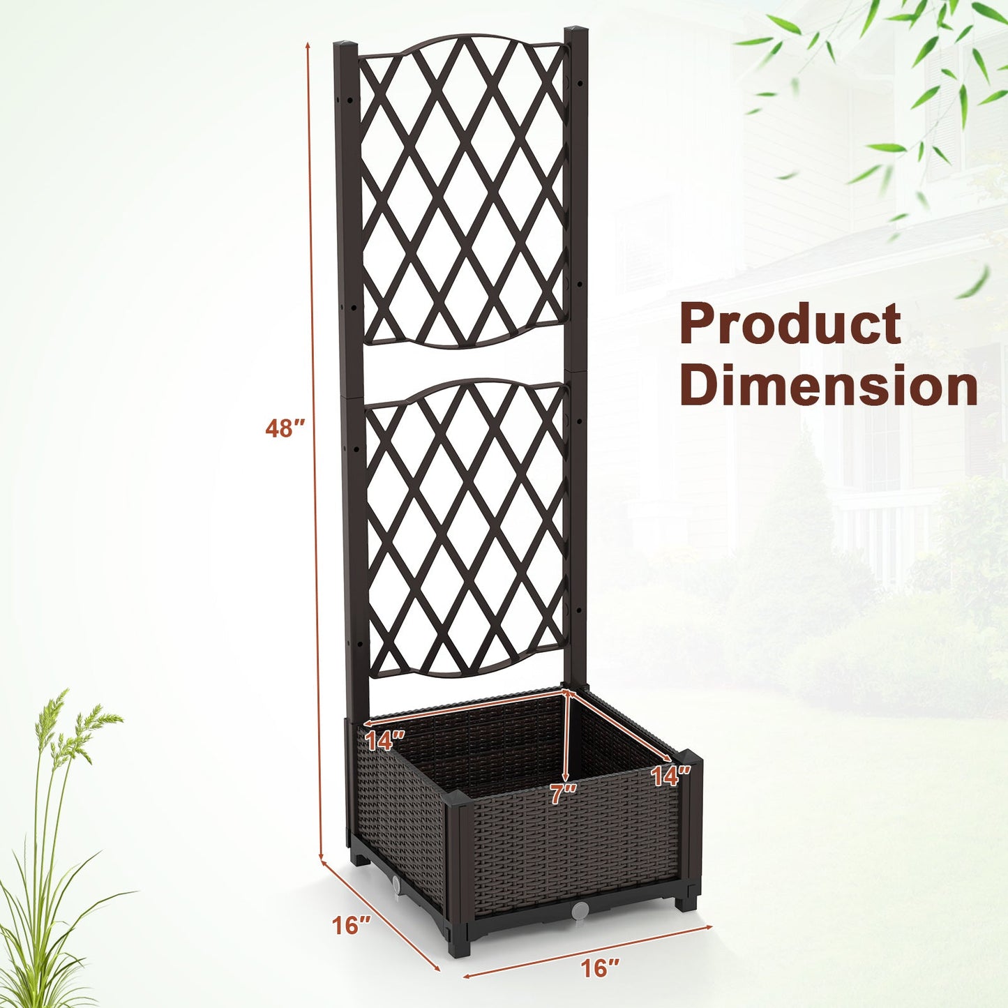 Jardinera elevada con enrejado para plantas trepadoras - Marrón