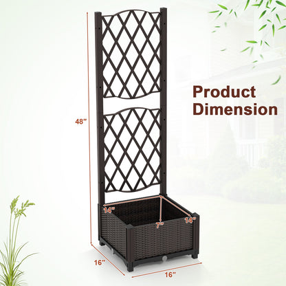 Jardinera elevada con enrejado para plantas trepadoras - Marrón