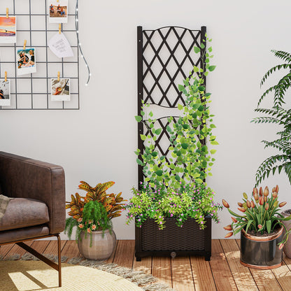 Jardinera elevada con enrejado para plantas trepadoras - Marrón