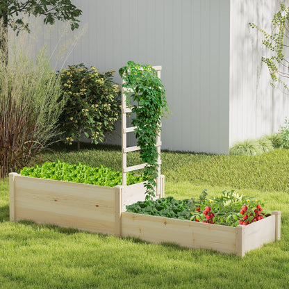 Huerto elevado con celosía de 87 pulgadas, jardinera elevada de madera con 2 cajas de jardineras - Natural