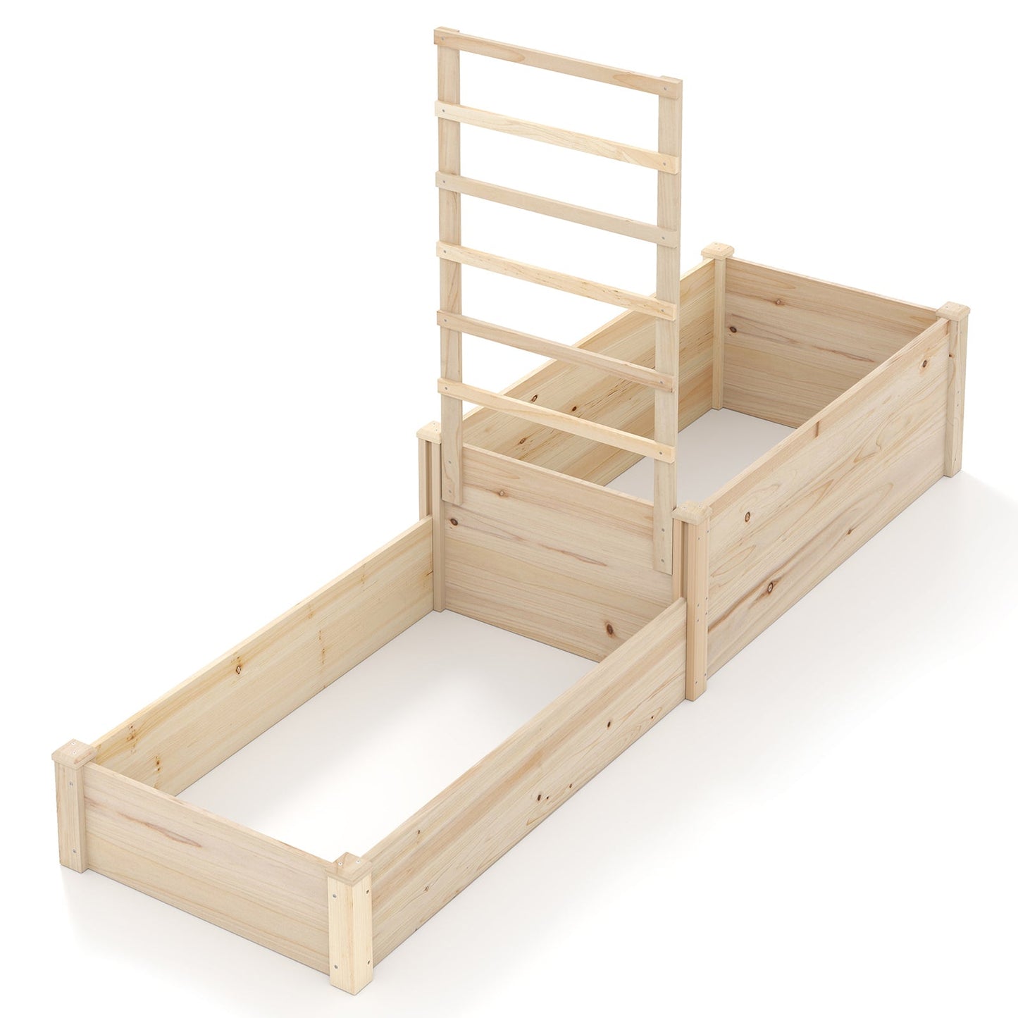 Huerto elevado con celosía de 87 pulgadas, jardinera elevada de madera con 2 cajas de jardineras - Natural