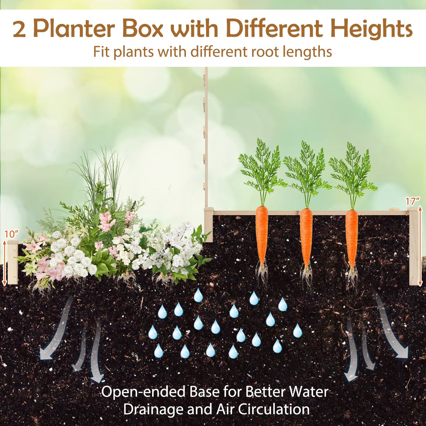 Huerto elevado con celosía de 87 pulgadas, jardinera elevada de madera con 2 cajas de jardineras - Natural