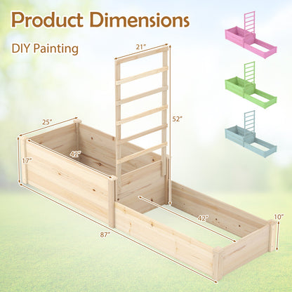 Huerto elevado con celosía de 87 pulgadas, jardinera elevada de madera con 2 cajas de jardineras - Natural