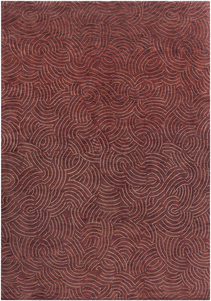 Rankin Area Carpet rug in deep maroon with cream swirling line pattern on Tampa Home & Garden Store
