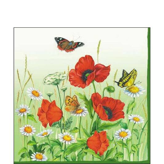 Serviette de cocktail en papier - Coquelicot - Vert