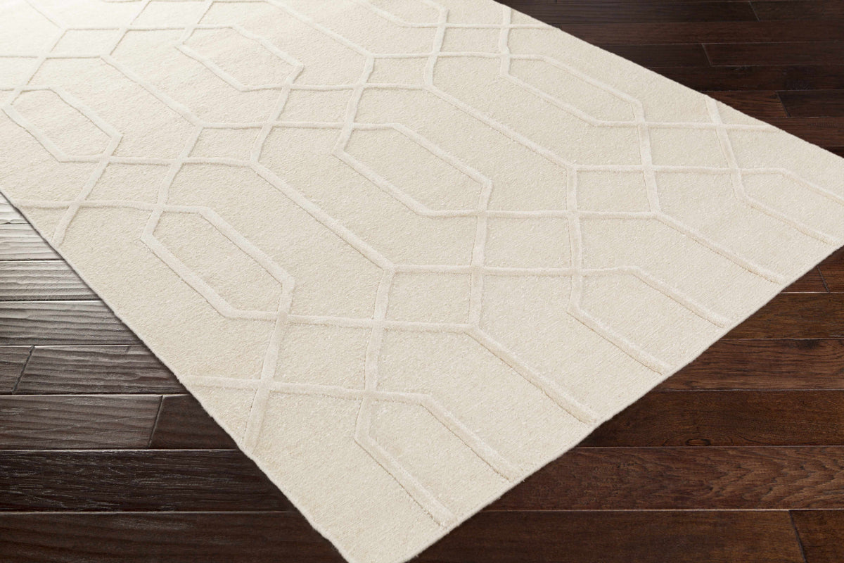 Raritan Carpet beige rug by Boutique Rugs with a geometric grid pattern on Tampa Home & Garden Store