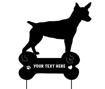 Rat Terrier garden stake with bone plaque for text Rustica Ornamentals wall hanging sculpture on Tampa Home & Garden Store