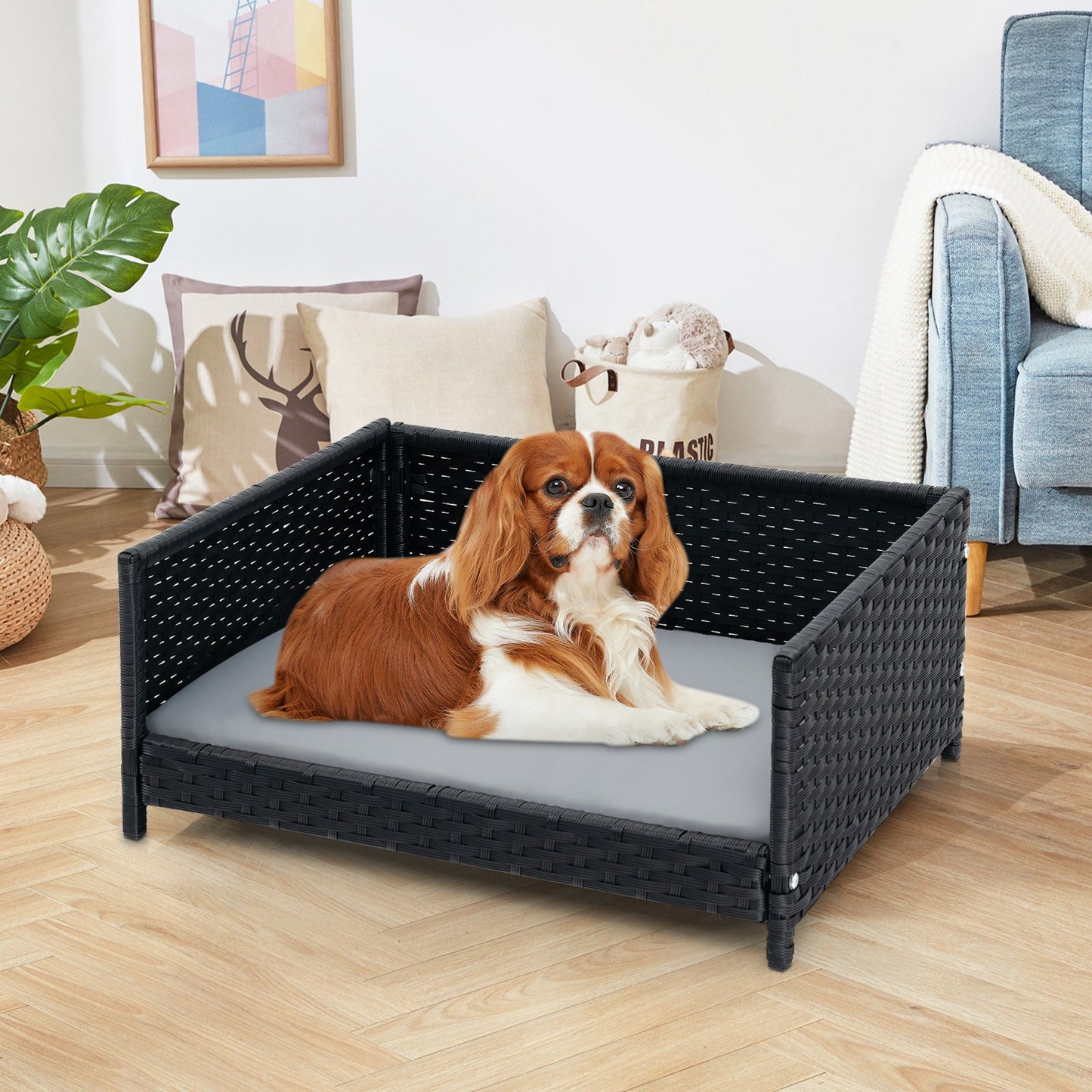 Rattan dog bed with waterproof gray cushion for medium/small dogs DirectDeals pet cot on Tampa Home & Garden Store