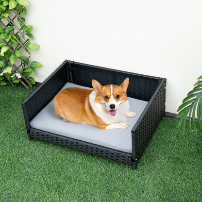 Rattan Dog Bed with Waterproof Cushion DirectDeals pet cot for dogs and cats black wicker on Tampa Home & Garden Store