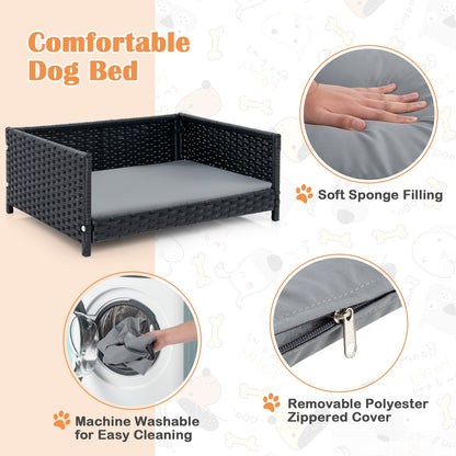 DirectDeals Rattan Dog Bed with gray waterproof cushion for medium dogs and cats, pet cot on Tampa Home & Garden Store