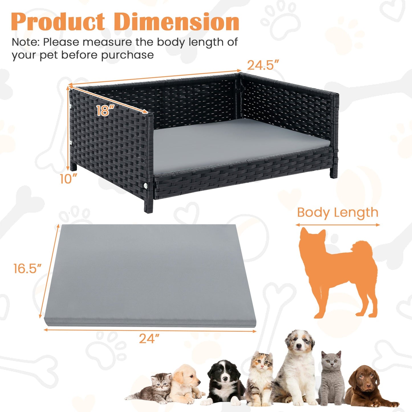 Rattan dog bed with waterproof gray cushion, wicker pet cot by DirectDeals on Tampa Home & Garden Store