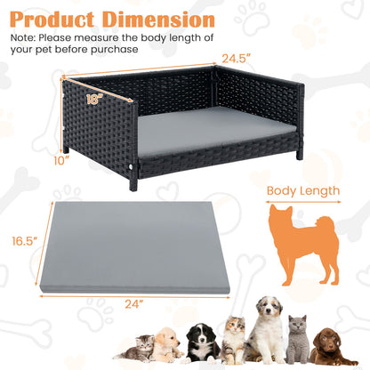 Rattan dog bed with waterproof gray cushion, wicker pet cot by DirectDeals on Tampa Home & Garden Store