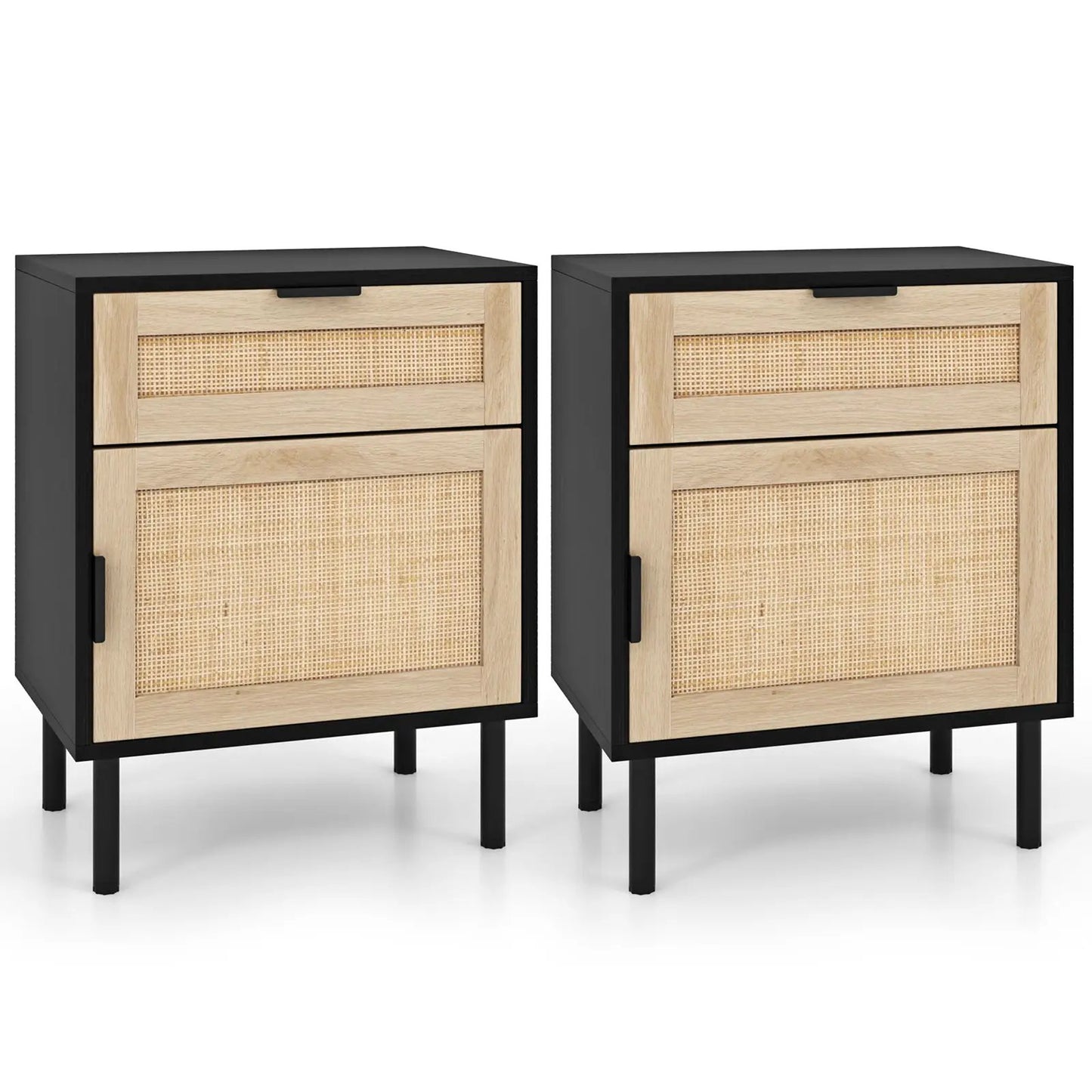Rattan nightstand pair with black frames and natural drawer fronts, 2 pcs DirectDeals on Tampa Home & Garden Store