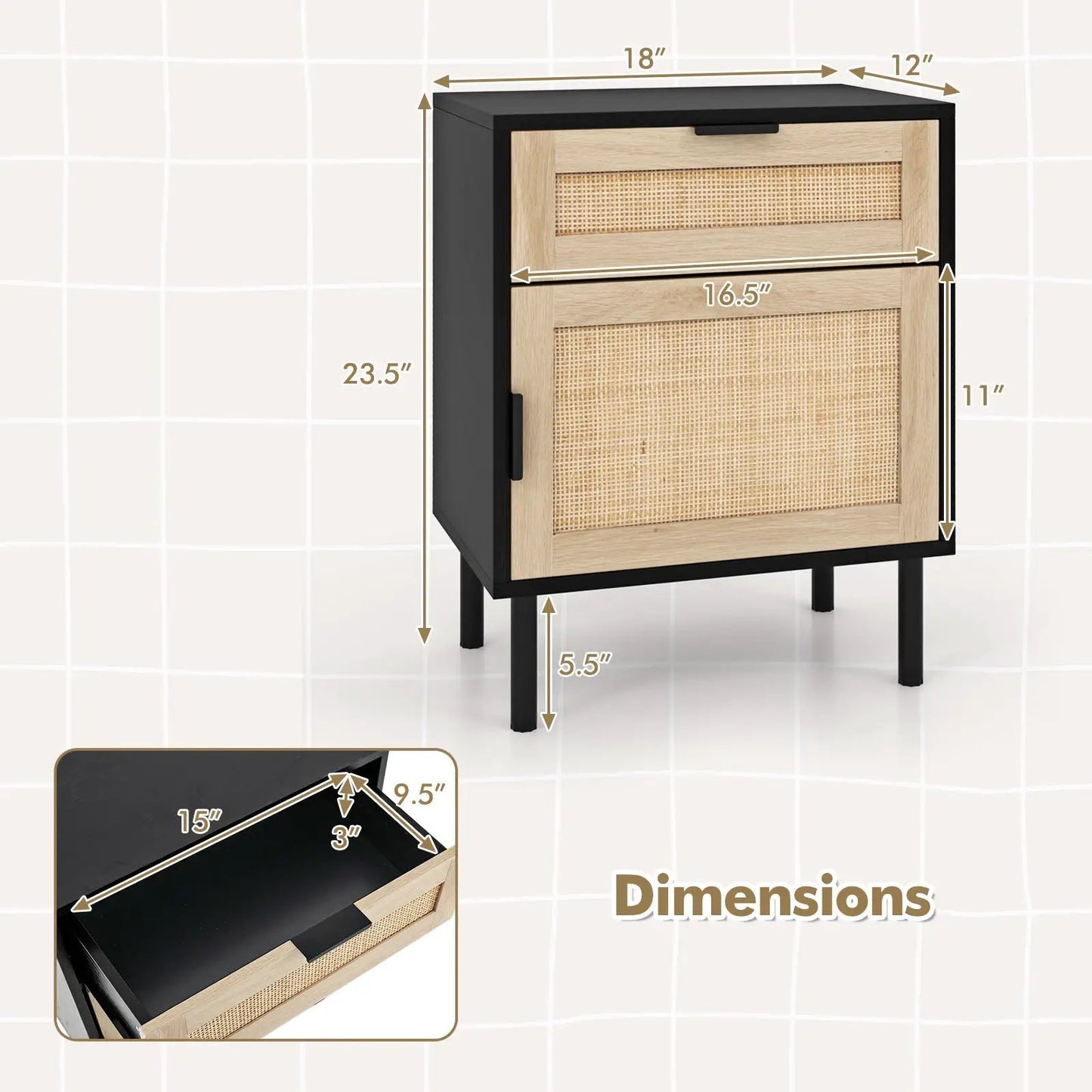 Rattan Nightstand set of 2 with drawer and cabinet in natural finish DirectDeals on Tampa Home & Garden Store