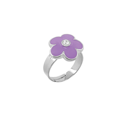 Flower Girl Ring purple enamel flower with crystal center on silver band Lauren G Adams on Tampa Home & Garden Store