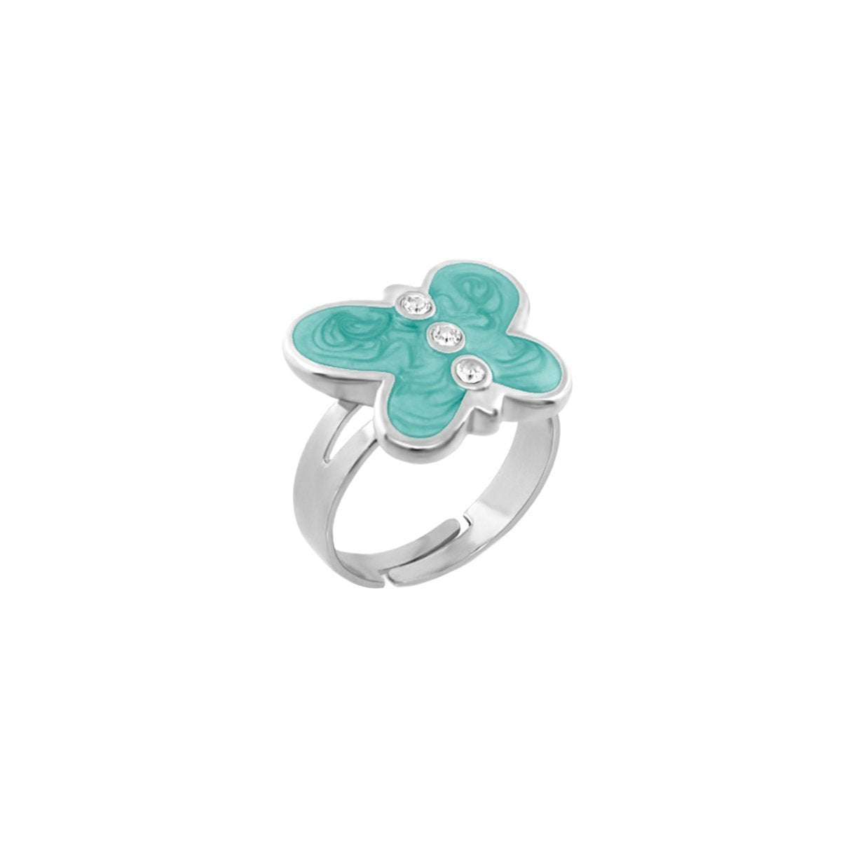 Petite butterfly ring by Lauren G Adams, turquoise enamel top with three stones, silver band on Tampa Home & Garden Store