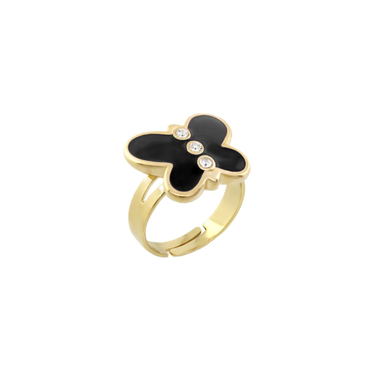 Petite Butterfly Ring, Lauren G Adams, black enamel butterfly on gold band with three diamonds on Tampa Home & Garden Store