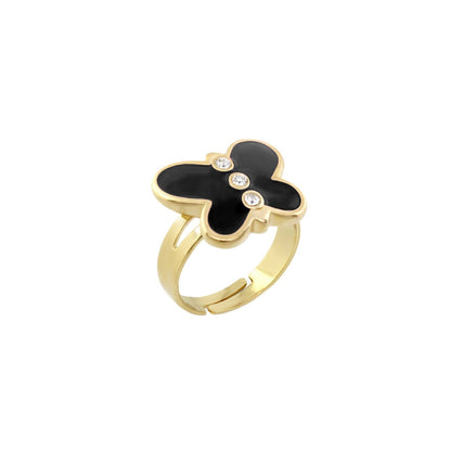 Petite Butterfly Ring, Lauren G Adams, black enamel butterfly on gold band with three diamonds on Tampa Home & Garden Store