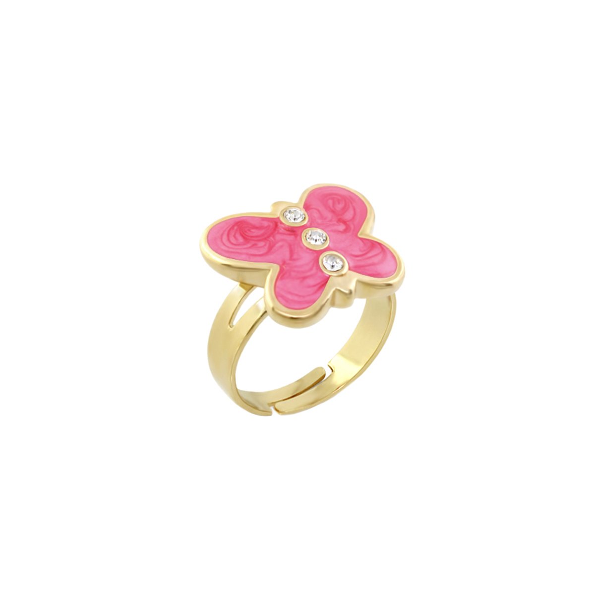 Petite Butterfly Ring with pink enamel butterfly and crystal accents on gold-tone band on Tampa Home & Garden Store