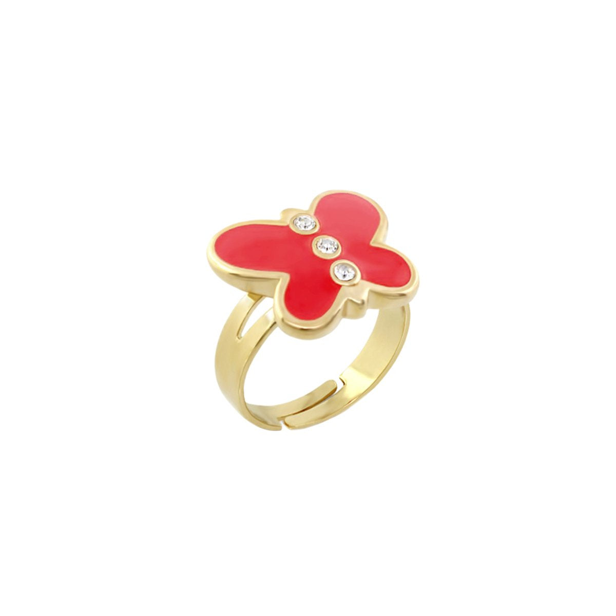 Petite Butterfly Ring gold-tone with red enamel top and three crystals by Lauren G Adams on Tampa Home & Garden Store