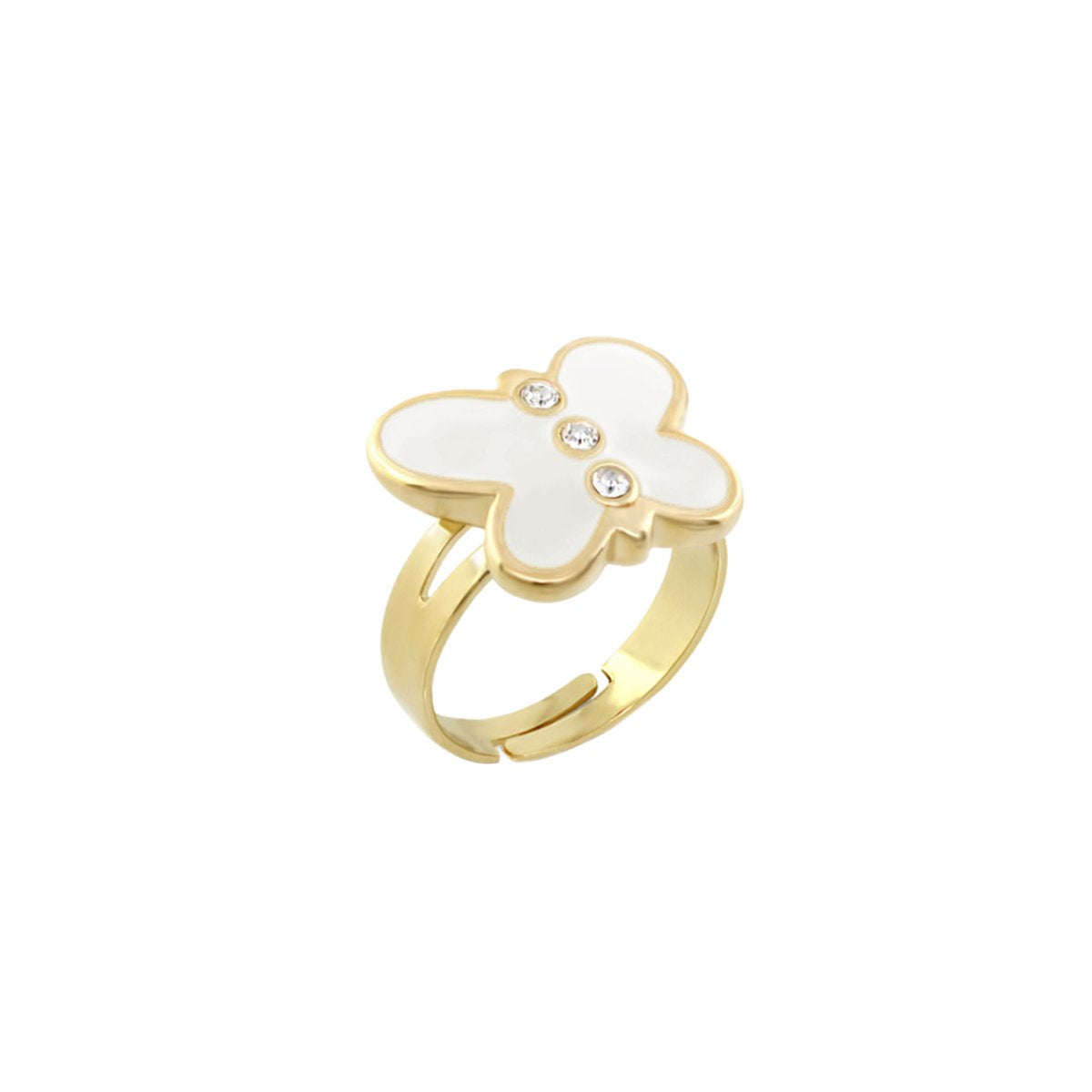 Petite Butterfly Ring by Lauren G Adams, gold ring with white enamel butterfly and crystals on Tampa Home & Garden Store