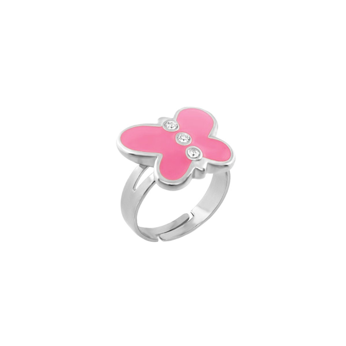 Petite Butterfly Ring pink enamel with crystals, Lauren G Adams girls' ring, silver-tone band on Tampa Home & Garden Store