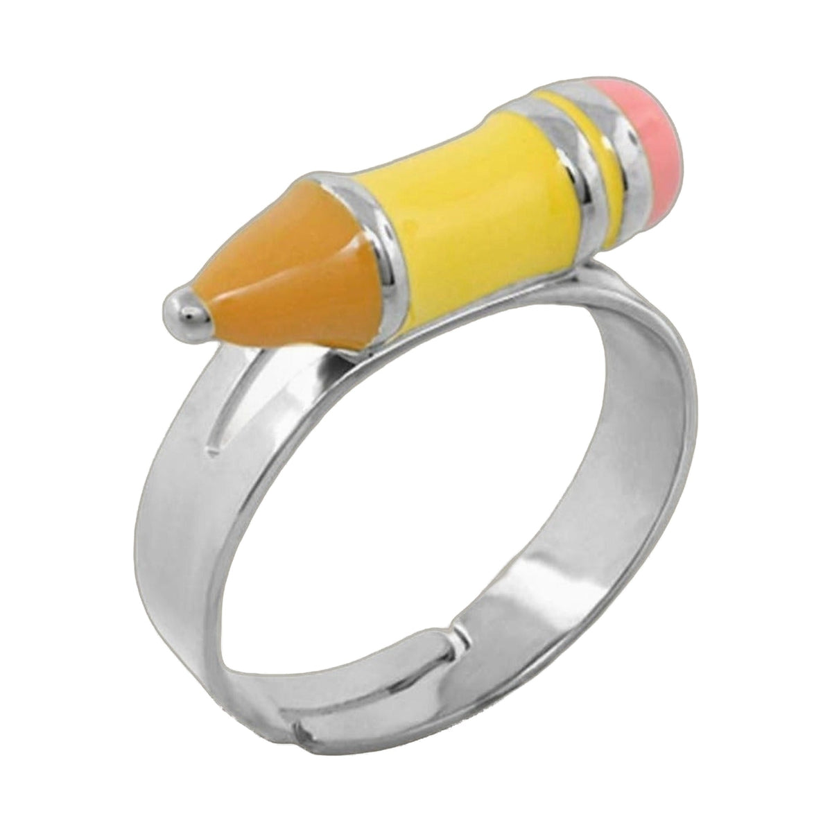 Stackable Pencil Ring, pastel enamel in yellow/orange/pink with silver band on Tampa Home & Garden Store