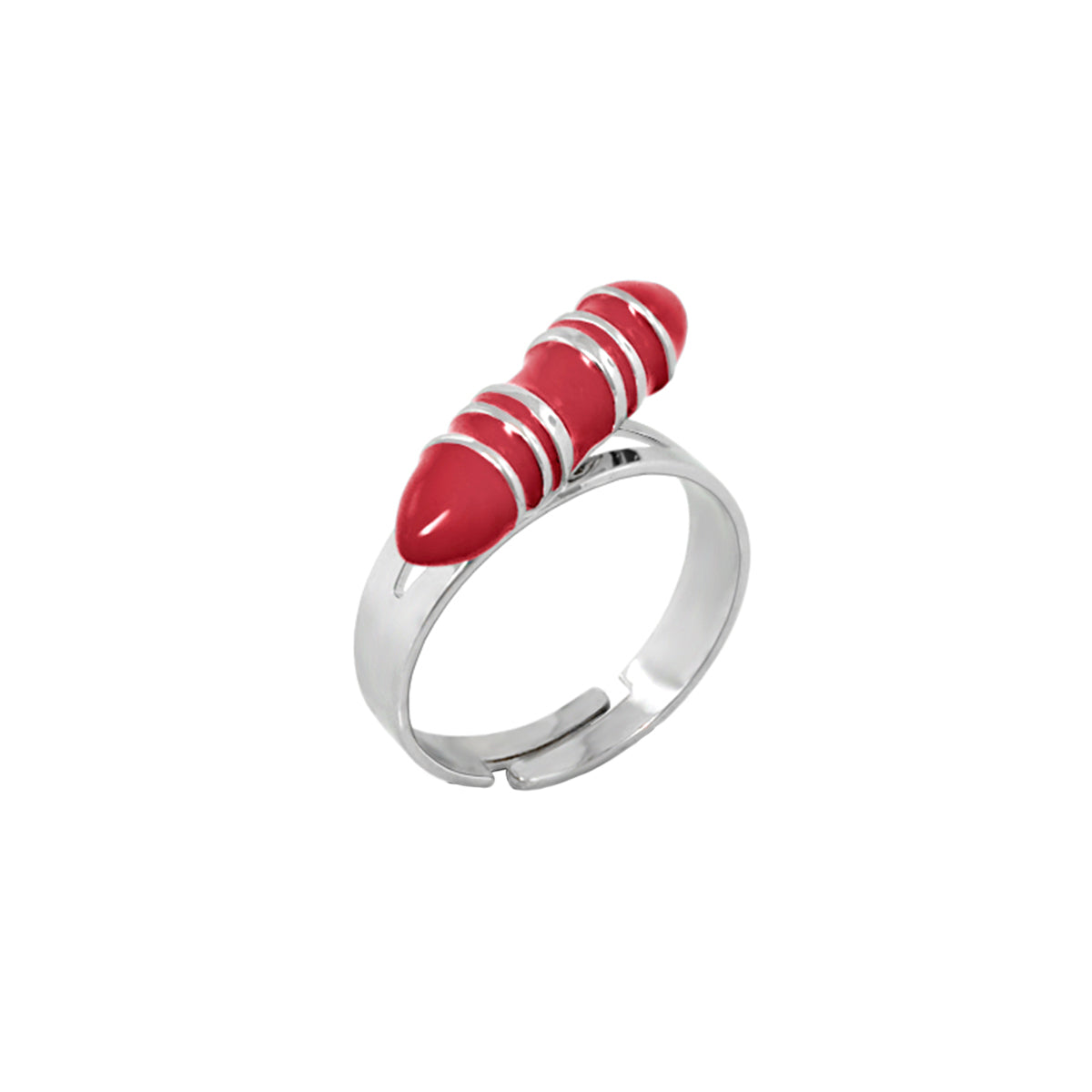 Girls' Sweet Blue Stackable Crayon Ring red cone-shaped centerpiece wrapped in silver bands on Tampa Home & Garden Store
