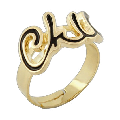 Girls ring in gold tone with black enamel chic message, Lauren G Adams on Tampa Home & Garden Store