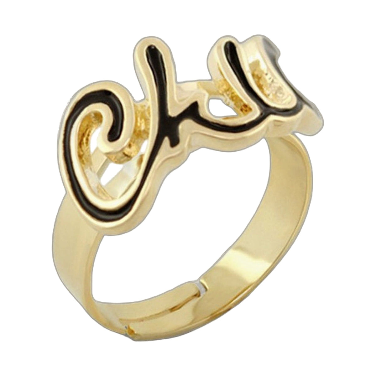 Ring from Lauren G Adams, Girl's Collection, gold-tone band with black enamel cursive design on Tampa Home & Garden Store