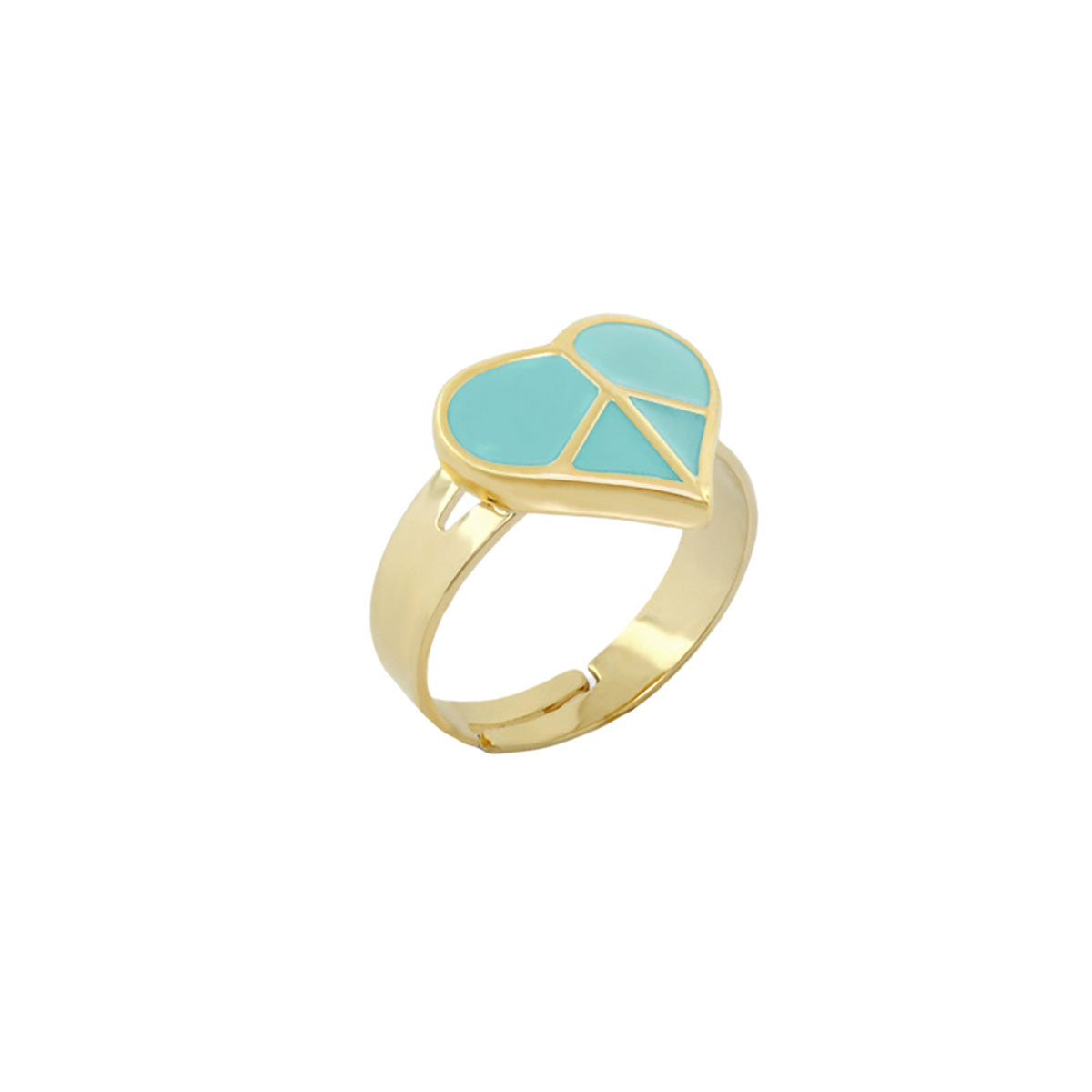 Lauren G Adams Peace Sign Girls Ring in gold with turquoise enamel segments, stackable on Tampa Home & Garden Store