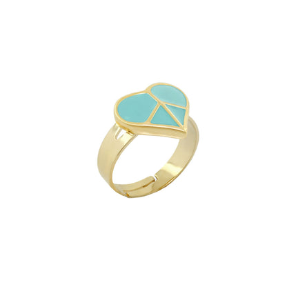 Lauren G Adams Peace Sign Girls Ring in gold with turquoise enamel segments, stackable on Tampa Home & Garden Store