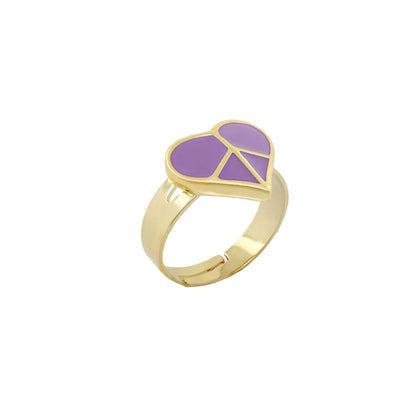 Peace Sign Girls Stackable Ring gold-tone band with purple enamel heart by Lauren G Adams on Tampa Home & Garden Store