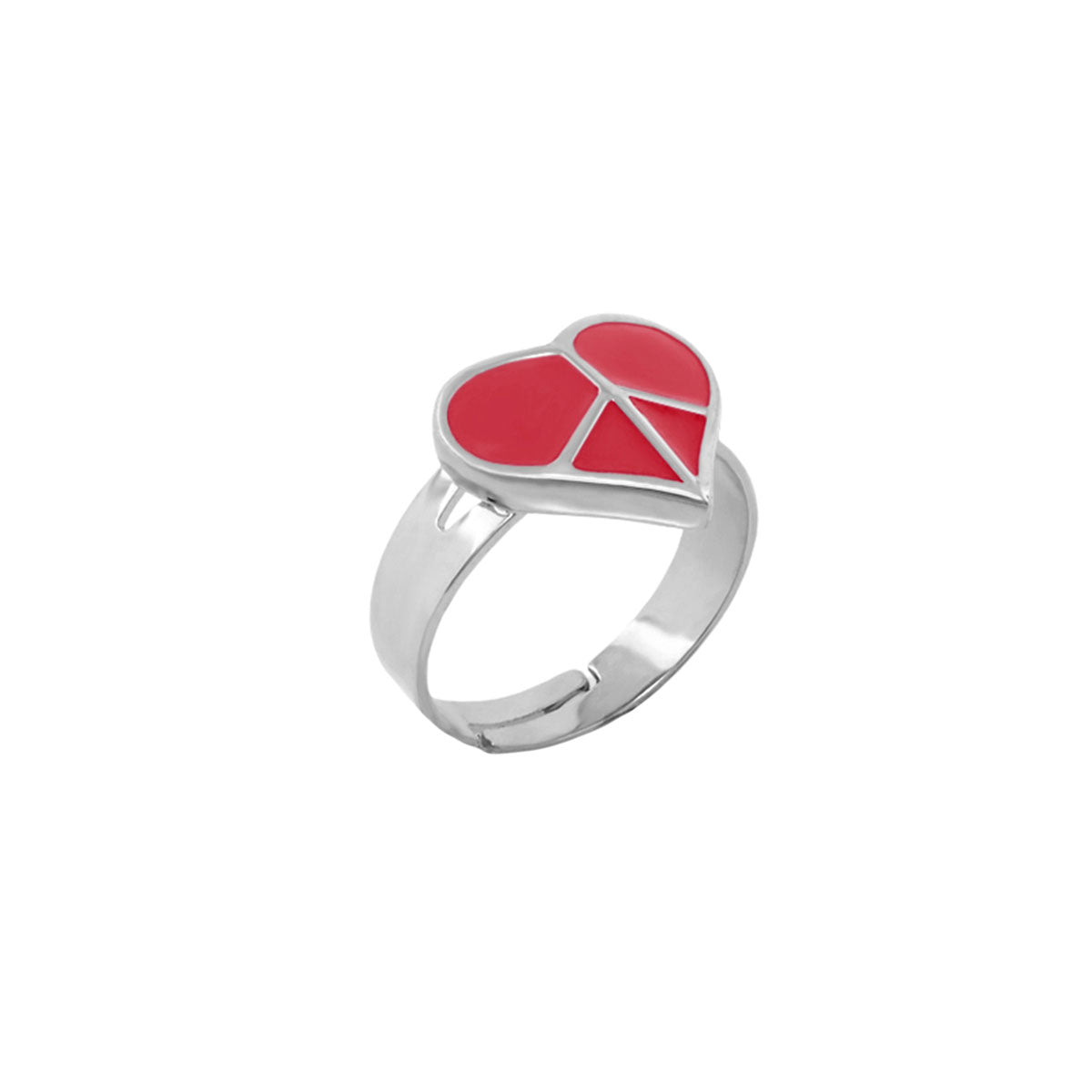 Lauren G Adams Peace Sign Girls Stackable Ring with red enamel heart motif on silver band on Tampa Home & Garden Store