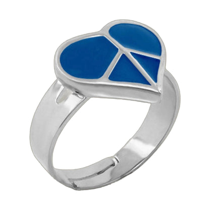 Peace Sign Girls Stackable Ring by Lauren G Adams, silver band with blue enamel peace symbol on Tampa Home & Garden Store