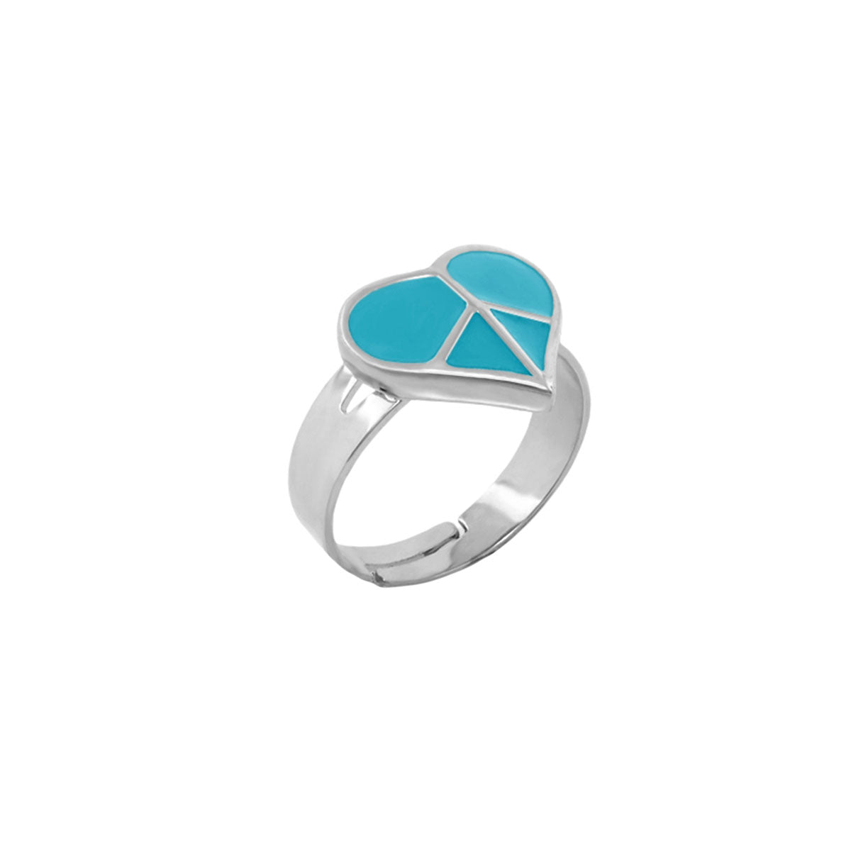Peace Sign Girls Stackable Ring in silver with turquoise enamel heart design on Tampa Home & Garden Store