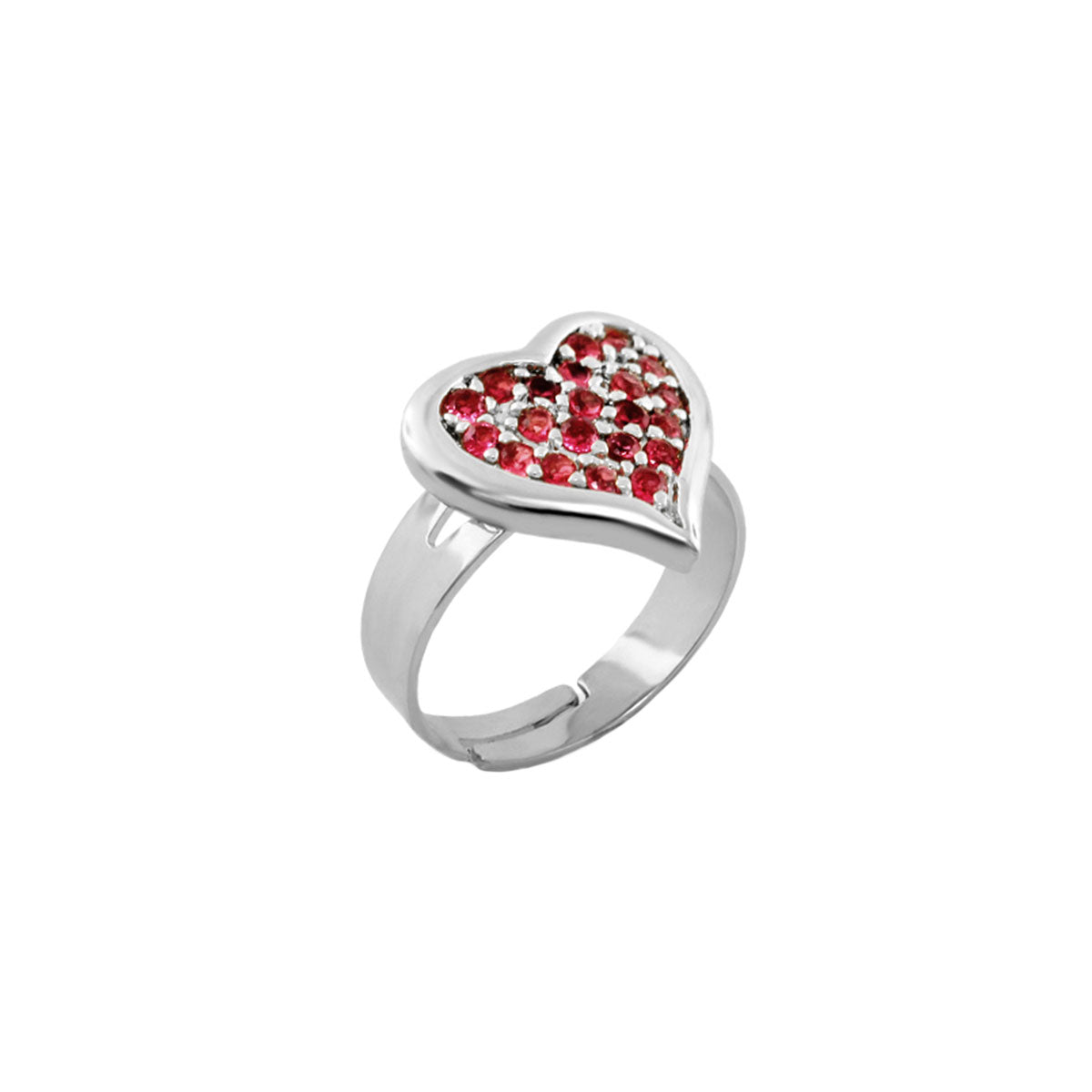 Kids Ring With Heart, Lauren G Adams Girl's Collection, silver heart-face ring encrusted with red gemstones on Tampa Home & Garden Store