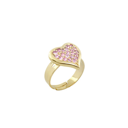 Kids Ring With Heart in gold tone metal, pink crystal pave, Lauren G Adams on Tampa Home & Garden Store