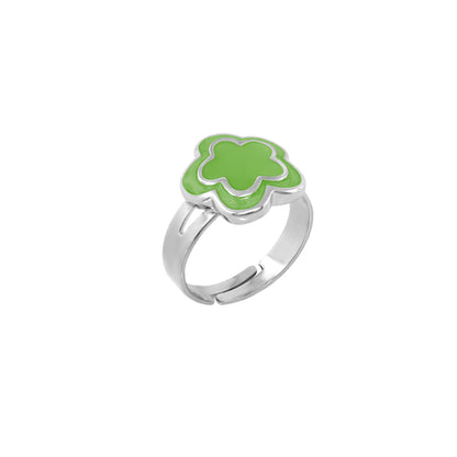 Enamel Flower Ring, Lauren G Adams, Girl's Collection – silver band with green enamel flower on Tampa Home & Garden Store