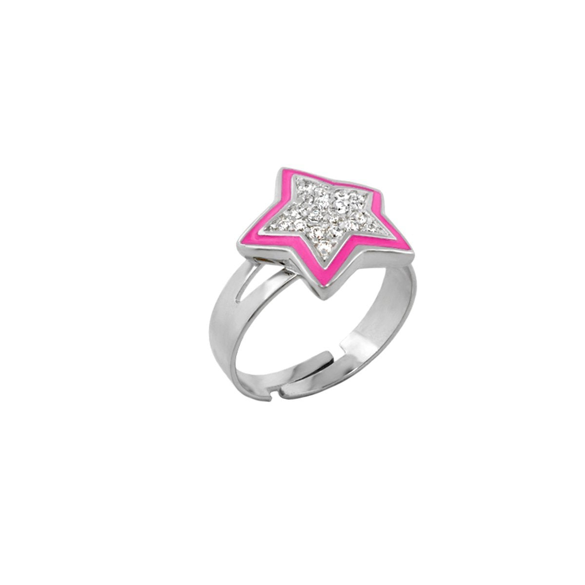 Children's Pave Star Ring by Lauren G Adams: pink enamel star with pave crystals on a silver band on Tampa Home & Garden Store